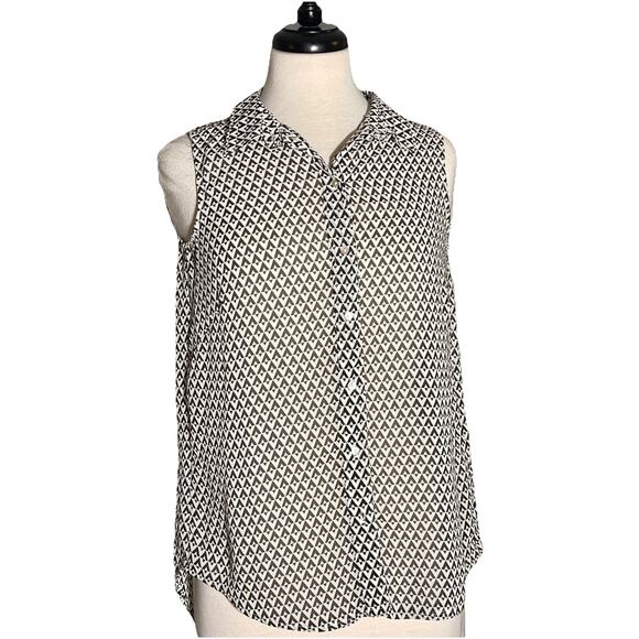Women's H&M Blouse 4 Black White Sleeveless Button Up Hi-Lo Collared Tank Top - Picture 1 of 4